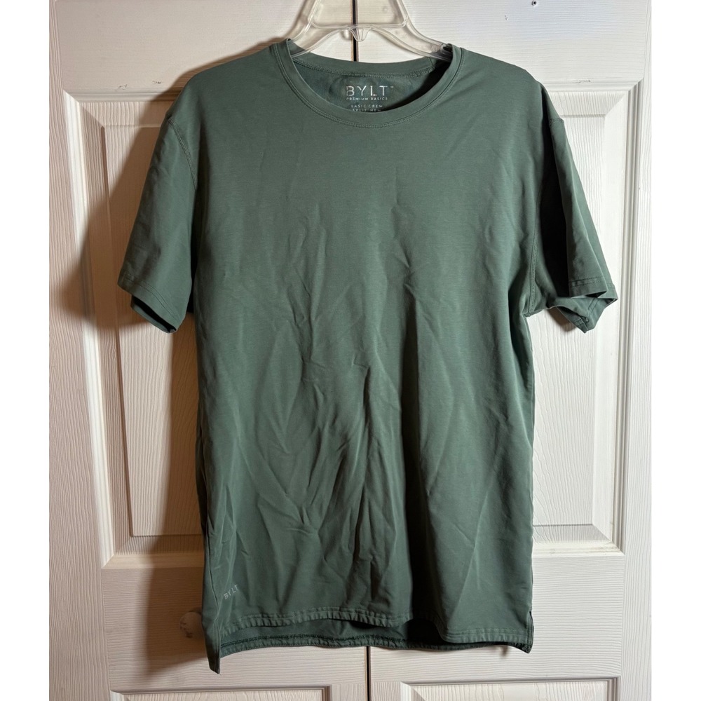 BYLT Premium Basics Mens Lux Basic Crew Split Hem T-Shirt Green Large